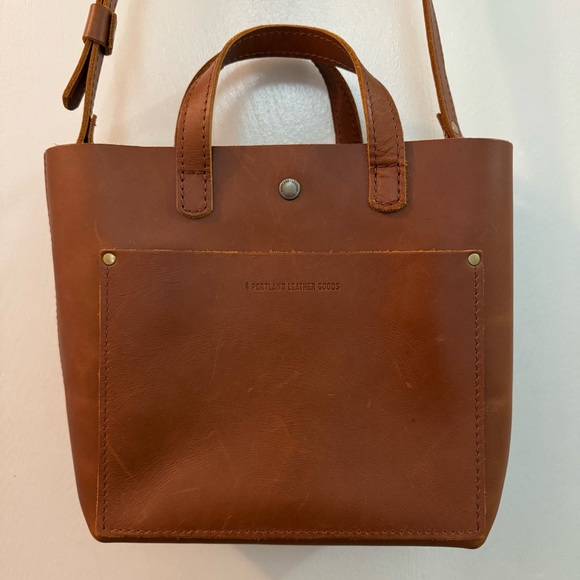 Portland Leather Mini Crossbody Tote Bag Purse, Honey - Picture 2 of 8